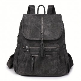 [Vintage Bag] Brown Faux Leather Vintage-Inspired Women's Shoulder Bag with Adjustable Strap | Multiple Pockets, Zipper Closure, Casual Style, Durable Zippers