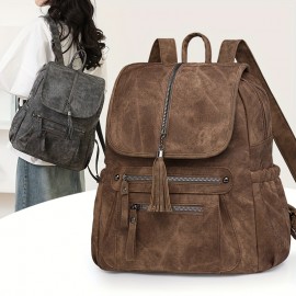 [Vintage Bag] Brown Faux Leather Vintage-Inspired Women's Shoulder Bag with Adjustable Strap | Multiple Pockets, Zipper Closure, Casual Style, Durable Zippers