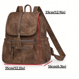 [Vintage Bag] Brown Faux Leather Vintage-Inspired Women's Shoulder Bag with Adjustable Strap | Multiple Pockets, Zipper Closure, Casual Style, Durable Zippers