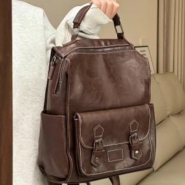 Large Capacity Vintage Brown Backpack - Versatile Shoulder & Handbag, Zipper Closure, Polyester Lining, Ideal for Travel & Daily Use, Travel Backpack | Retro Style Bag | Durable Straps