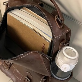 Large Capacity Vintage Brown Backpack - Versatile Shoulder & Handbag, Zipper Closure, Polyester Lining, Ideal for Travel & Daily Use, Travel Backpack | Retro Style Bag | Durable Straps