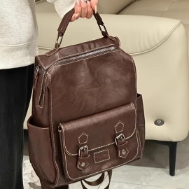 Large Capacity Vintage Brown Backpack - Versatile Shoulder & Handbag, Zipper Closure, Polyester Lining, Ideal for Travel & Daily Use, Travel Backpack | Retro Style Bag | Durable Straps