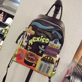 Mexican Niche Double-Shoulder Bag for Women New Fashion Color Block Large Capacity Travel Backpack Trendy Ladies' Handbag