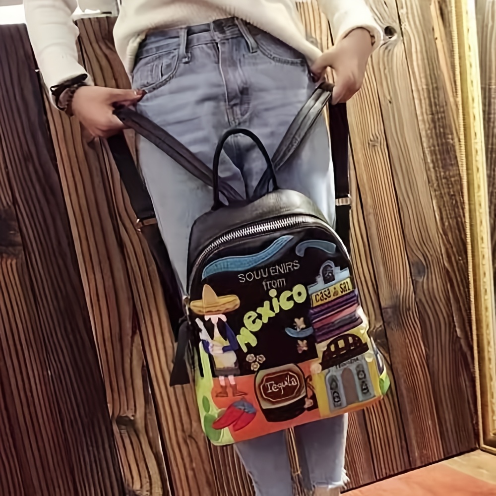 Mexican Niche Double-Shoulder Bag for Women New Fashion Color Block Large Capacity Travel Backpack Trendy Ladies' Handbag