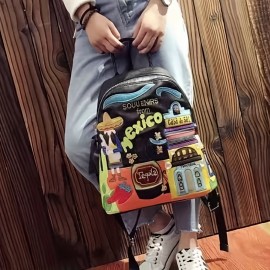 Mexican Niche Double-Shoulder Bag for Women New Fashion Color Block Large Capacity Travel Backpack Trendy Ladies' Handbag