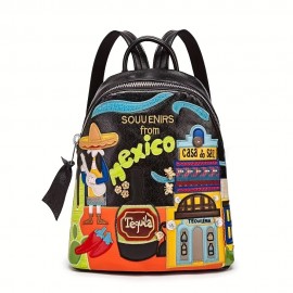 Mexican Niche Double-Shoulder Bag for Women New Fashion Color Block Large Capacity Travel Backpack Trendy Ladies' Handbag