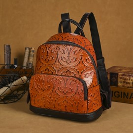 Real Leather Women'S Backpack, Retro Cowhide Backpack, Large Capacity, Fashionable And Versatile Backpack, Casual Bag