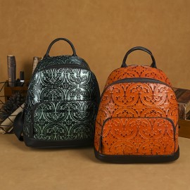 Real Leather Women'S Backpack, Retro Cowhide Backpack, Large Capacity, Fashionable And Versatile Backpack, Casual Bag