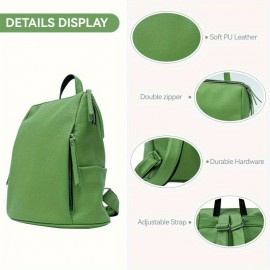 [Stylish Backpack] Convertible Women's Backpack | Stylish Solid Color PU Daypack with Zip Closure, Polyester Lining, Adjustable Straps for Travel & Everyday Use, Textured Finish, Modern Casual Bag (White/Green/Yellow/Black)