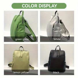 [Stylish Backpack] Convertible Women's Backpack | Stylish Solid Color PU Daypack with Zip Closure, Polyester Lining, Adjustable Straps for Travel & Everyday Use, Textured Finish, Modern Casual Bag (White/Green/Yellow/Black)