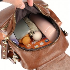 [Artistic Ethnic Print Backpack] Women's Artistic Ethnic Print Backpack | Adjustable Straps, Multiple Compartments, Large Capacity for Travel & Commute | Deep Khaki/Dark Brown/Yellow/Black, Secure Zipper Closure