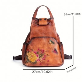 Vintage Large Capacity Casual Backpack Made Of Genuine Leather And Multifunctional Printed Women'S Backpack Handbag
