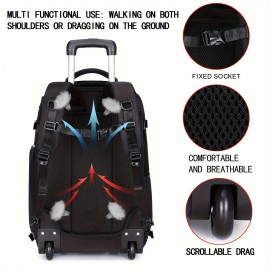 Rolling Backpack for Women, 17-inch Laptop Travel Bag with Wheels, Hand Luggage Wheeled Backpack with Shoe Compartment, Overnight Suitcase Business University Computer Bag