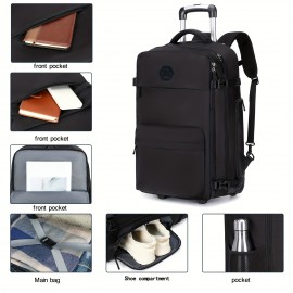 Rolling Backpack for Women, 17-inch Laptop Travel Bag with Wheels, Hand Luggage Wheeled Backpack with Shoe Compartment, Overnight Suitcase Business University Computer Bag