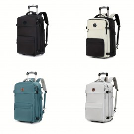 Rolling Backpack for Women, 17-inch Laptop Travel Bag with Wheels, Hand Luggage Wheeled Backpack with Shoe Compartment, Overnight Suitcase Business University Computer Bag