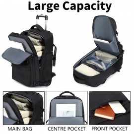 Rolling Backpack for Women, 17-inch Laptop Travel Bag with Wheels, Hand Luggage Wheeled Backpack with Shoe Compartment, Overnight Suitcase Business University Computer Bag