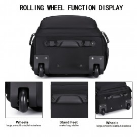 Rolling Backpack for Women, 17-inch Laptop Travel Bag with Wheels, Hand Luggage Wheeled Backpack with Shoe Compartment, Overnight Suitcase Business University Computer Bag