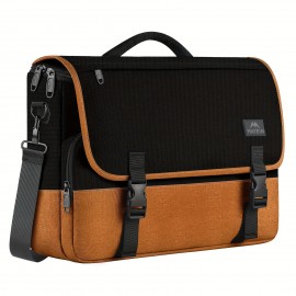 TSA-Approved Laptop Briefcase - Quilted Black & Golden Messenger Bag with Adjustable Shoulder Strap, Multiple Compartments & Secure Zippers, Durable Polyester for Business, Office,  Travel, Professional Carryall | Goldtone Hardware