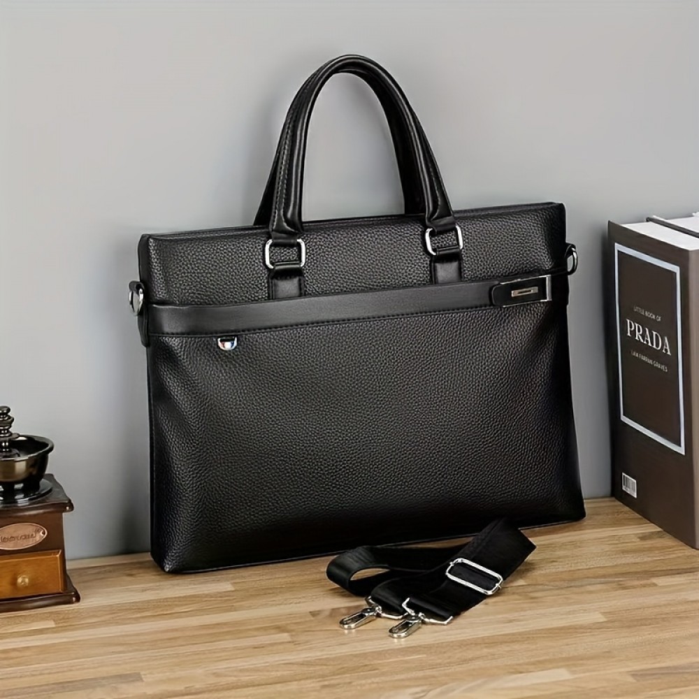 [Luxury Briefcase] Luxury Men's Briefcase | Sleek Black Office and Travel Bag with Laptop Compartment, Adjustable Shoulder Strap, and Secure Zip Closure for Daily Commute, Business, or Casual Outings