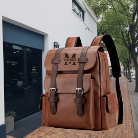 Customizable Men's Business Backpack - Large Capacity Laptop Bag with Adjustable Straps, Tablet Compartment & Synthetic Leather Lining, Black, Brown, or Tan, Perfect for Daily Commute & Travel, Travel Backpack