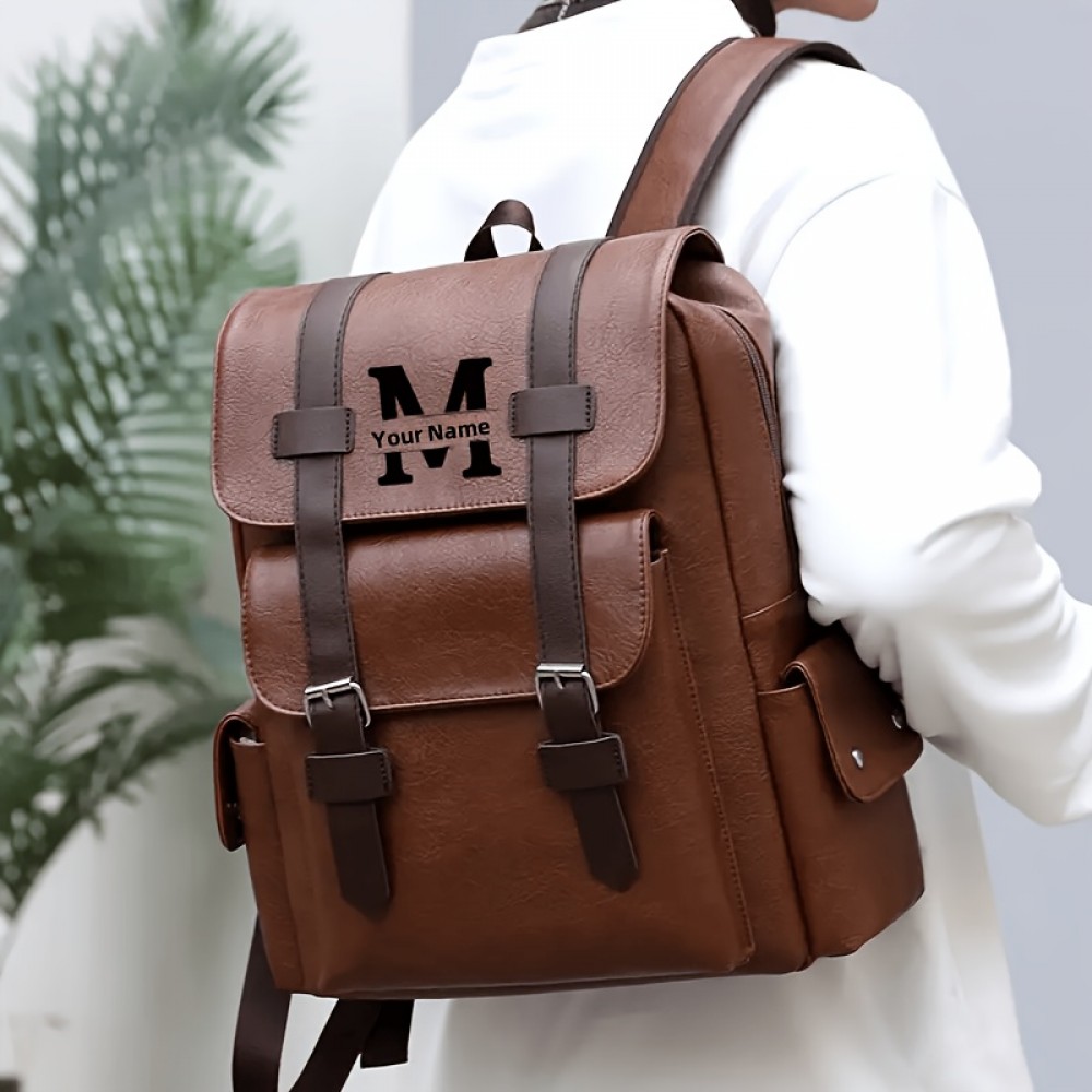 Customizable Men's Business Backpack - Large Capacity Laptop Bag with Adjustable Straps, Tablet Compartment & Synthetic Leather Lining, Black, Brown, or Tan, Perfect for Daily Commute & Travel, Travel Backpack