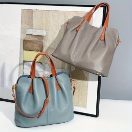 Genuine Leather Tote Bag - Versatile Shoulder & Crossbody Handbag with Adjustable Strap, Light Blue, Perfect for Daily Commute & Work, Ideal Gift for Men & Women, Versatile Carryall | Casual Style Bag | Durable Leather, Large Tote Bag