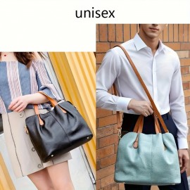 Genuine Leather Tote Bag - Versatile Shoulder & Crossbody Handbag with Adjustable Strap, Light Blue, Perfect for Daily Commute & Work, Ideal Gift for Men & Women, Versatile Carryall | Casual Style Bag | Durable Leather, Large Tote Bag