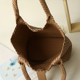 Handwoven Tote Bag for Women - Classic Large Capacity Synthetic Faux Leather Shoulder Bag with Double Handles, Elegant Black Travel & Commuter Handbag with Secure Buckle Closure, Everyday Carry Bag, Durable Stitched Detail