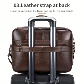 [Work Carryall, Sleek Handbag] Genuine Leather Men's Briefcase - Adjustable Strap, Multiple Compartments | Large Capacity Business & Travel Bag | Dark Brown, Perfect Gift for Father's Day, Graduation, Valentine's Day