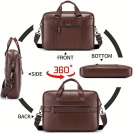 [Work Carryall, Sleek Handbag] Genuine Leather Men's Briefcase - Adjustable Strap, Multiple Compartments | Large Capacity Business & Travel Bag | Dark Brown, Perfect Gift for Father's Day, Graduation, Valentine's Day