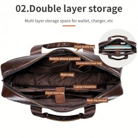 [Work Carryall, Sleek Handbag] Genuine Leather Men's Briefcase - Adjustable Strap, Multiple Compartments | Large Capacity Business & Travel Bag | Dark Brown, Perfect Gift for Father's Day, Graduation, Valentine's Day