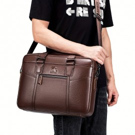 [Work Carryall, Sleek Handbag] Genuine Leather Men's Briefcase - Adjustable Strap, Multiple Compartments | Large Capacity Business & Travel Bag | Dark Brown, Perfect Gift for Father's Day, Graduation, Valentine's Day