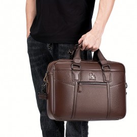 [Work Carryall, Sleek Handbag] Genuine Leather Men's Briefcase - Adjustable Strap, Multiple Compartments | Large Capacity Business & Travel Bag | Dark Brown, Perfect Gift for Father's Day, Graduation, Valentine's Day