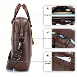 [Work Carryall, Sleek Handbag] Genuine Leather Men's Briefcase - Adjustable Strap, Multiple Compartments | Large Capacity Business & Travel Bag | Dark Brown, Perfect Gift for Father's Day, Graduation, Valentine's Day