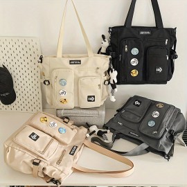 1pc Oxford Material Men'S Casual Shoulder Bag, Large Tote with Multiple Pockets, Street Style Crossbody Satchel for Students