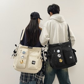 1pc Oxford Material Men'S Casual Shoulder Bag, Large Tote with Multiple Pockets, Street Style Crossbody Satchel for Students