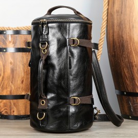 A Crazy Horse Leather Long Bucket Bag With A Capacity Of 20L Is Suitable For Men'S Travel And Commuting, And It Is A First Layer Of Cowhide For Birthday Gifts