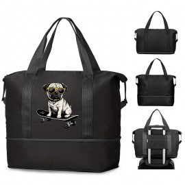 1pc Poodle Print Men'S Trendy Large Tote Bag - Durable Black Gym & Yoga Maternity Bag with Wet/Dry Separation, Spacious Interior for Sports, Workout Essentials, or Pet Supplies