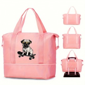 1pc Poodle Print Men'S Trendy Large Tote Bag - Durable Black Gym & Yoga Maternity Bag with Wet/Dry Separation, Spacious Interior for Sports, Workout Essentials, or Pet Supplies