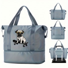 1pc Poodle Print Men'S Trendy Large Tote Bag - Durable Black Gym & Yoga Maternity Bag with Wet/Dry Separation, Spacious Interior for Sports, Workout Essentials, or Pet Supplies