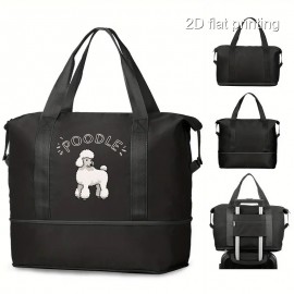 1pc Poodle Print Men'S Trendy Large Tote Bag - Durable Black Gym & Yoga Maternity Bag with Wet/Dry Separation, Spacious Interior for Sports, Workout Essentials, or Pet Supplies