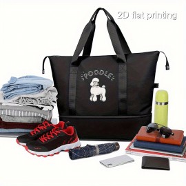 1pc Poodle Print Men'S Trendy Large Tote Bag - Durable Black Gym & Yoga Maternity Bag with Wet/Dry Separation, Spacious Interior for Sports, Workout Essentials, or Pet Supplies
