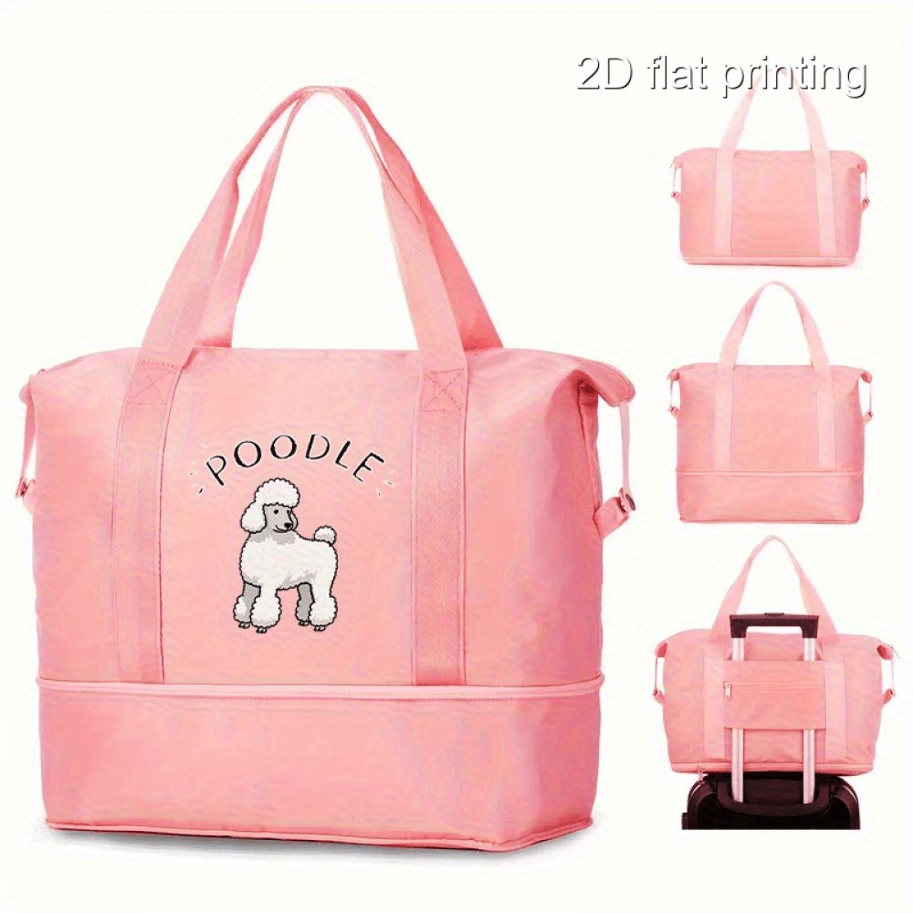 1pc Poodle Print Men'S Trendy Large Tote Bag - Durable Black Gym & Yoga Maternity Bag with Wet/Dry Separation, Spacious Interior for Sports, Workout Essentials, or Pet Supplies