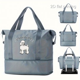 1pc Poodle Print Men'S Trendy Large Tote Bag - Durable Black Gym & Yoga Maternity Bag with Wet/Dry Separation, Spacious Interior for Sports, Workout Essentials, or Pet Supplies