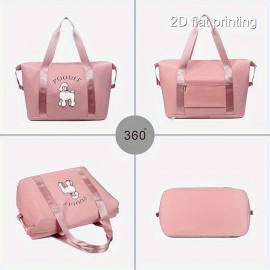 1pc Poodle Print Men'S Trendy Large Tote Bag - Durable Black Gym & Yoga Maternity Bag with Wet/Dry Separation, Spacious Interior for Sports, Workout Essentials, or Pet Supplies