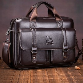 Men's Genuine Leather Business Briefcase - 15