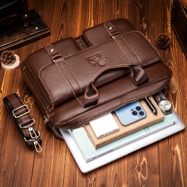 Men's Genuine Leather Business Briefcase - 15