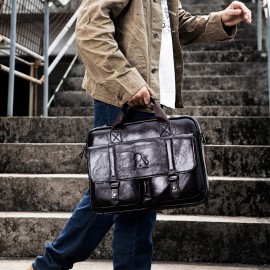 Men's Genuine Leather Business Briefcase - 15