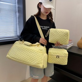 3pcs Handbag Set, New Quilted Fashion Three-Piece Set, Large Capacity Travel Bag Set, Outdoor Sports Tote Bag, Business Trip Luggage Organizer Bag, Separate Shoe Compartment, Makeup Bag, Handheld Fitness Bag Small Bag for Cosmetics and Toiletries