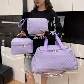 3pcs Handbag Set, New Quilted Fashion Three-Piece Set, Large Capacity Travel Bag Set, Outdoor Sports Tote Bag, Business Trip Luggage Organizer Bag, Separate Shoe Compartment, Makeup Bag, Handheld Fitness Bag Small Bag for Cosmetics and Toiletries